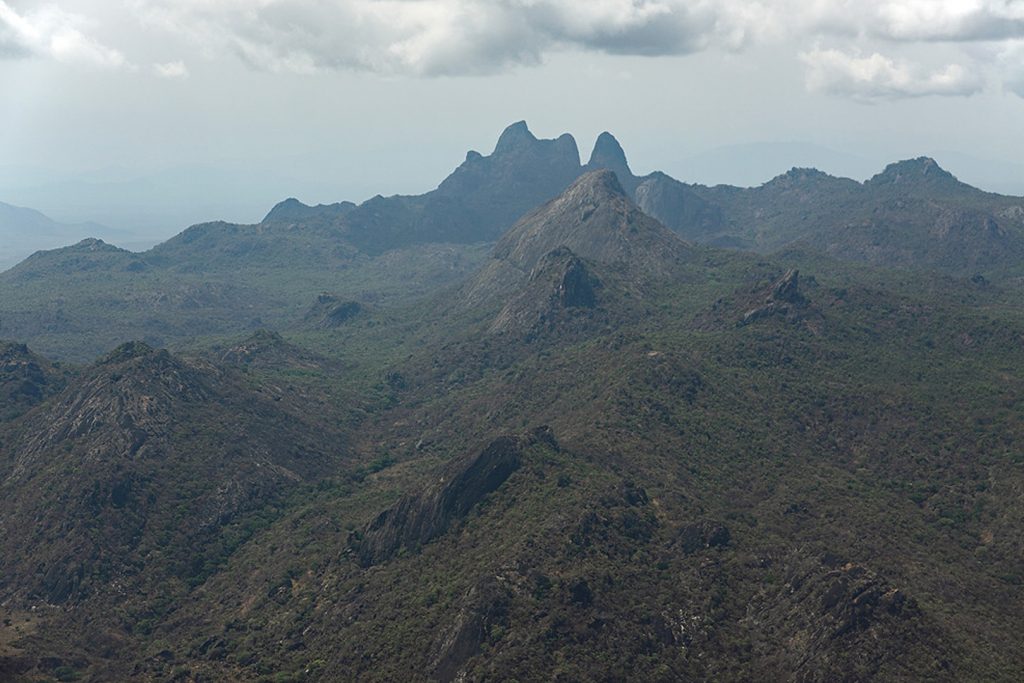 A view of the rugged mountains in Karamoja region, where Mount Morungole is found.